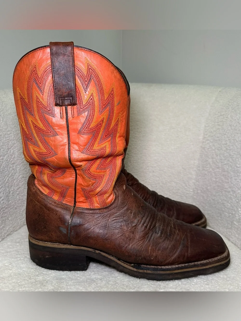 Vintage Roper Cowboy Boots Brown Leather Orange Western Handmade Western Boho 11
